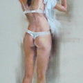 Nude dry pastel painting titled 'Changing', 10x21 inches, by artist Mukta Avachat on Paper