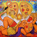 Charan Paduka' religious acrylic painting by artist Arjun Das, 40x49 inch, on canvas