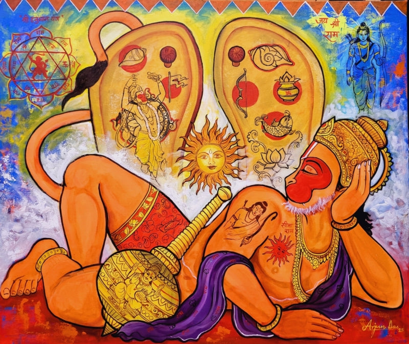 Charan Paduka' religious acrylic painting by artist Arjun Das, 40x49 inch, on canvas