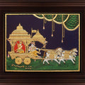 Religious tanjore traditional art titled 'Chariot Krishna with Arjuna Tanjore', 18x24 inches, by artist Myangadi Tanjore on Plywood