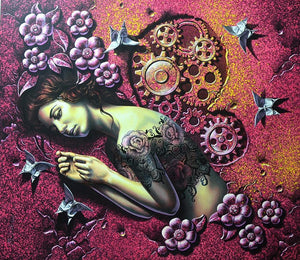 Charm (Dream Mechanics) by Prashanta Nayak, Original Acrylic Figurative Painting on Canvas, Large Horizontal Wall Art
