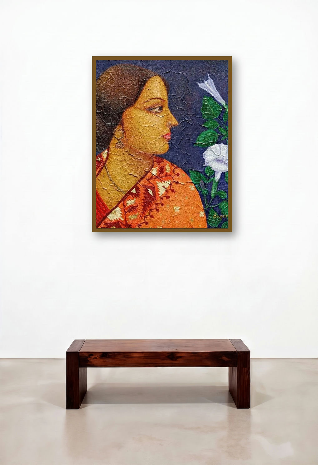 Charulata Ii by artist Suparna Dey displayed in a Transitional Foyer