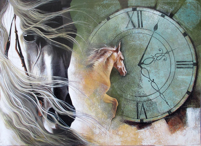 Chasing The Time' figurative acrylic painting by artist Mithu Biswas, 32x44 inch, on canvas