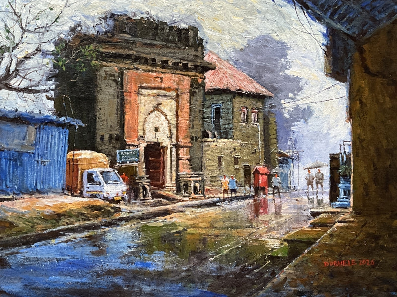 Chatrapati Sambhaji Maharaj Temple' religious acrylic painting by artist Amol Dubhele, 18x24 inch, on canvas