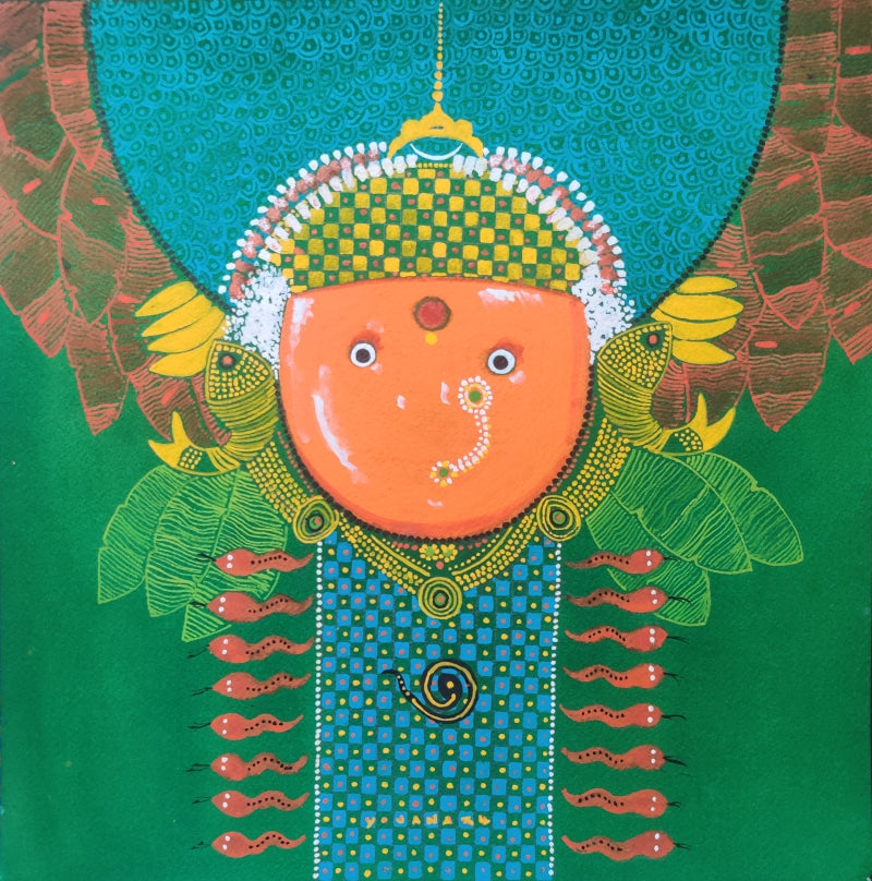 'Chaturshrungi' religious mixed-media painting by artist Yojana Dehankar, 12x12 inch, on paper