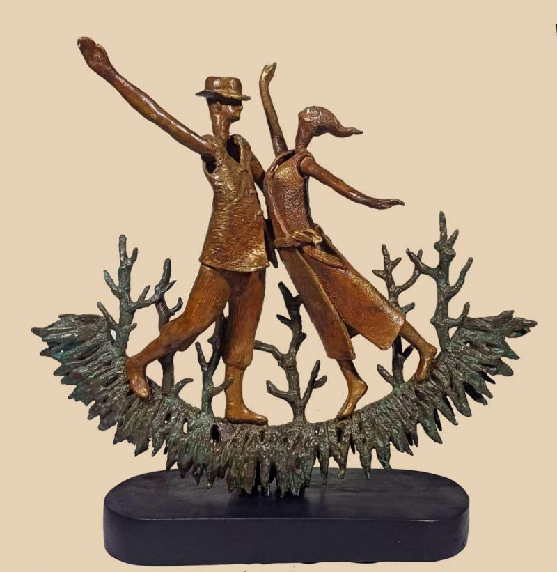 Cheered Up' figurative Bronze sculpture by artist Subrata Paul, 21x21 inch, on bronze