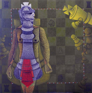 Chess King by Satyajeet Shinde, Original Acrylic Figurative Painting on Canvas, X-Large Square Wall Art