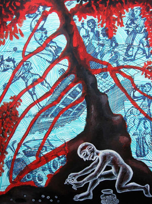 Child Hood by Mithun Dasgupta, Original Acrylic Fantasy Painting on Acid Free Paper, X-Small Vertical Wall Art