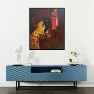 Vijay Jadhav's 'Child Hood Fantacy 1 (Whimsical Dreams)' painting visualized above a sofa in a contemporary room.