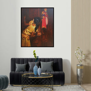 'Child Hood Fantacy 1 (Whimsical Dreams)' painting by Vijay Jadhav shown on a wall in a furnished room.