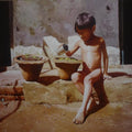 Figurative watercolor painting titled 'Childhood 2', 22x27 inches, by artist Raghunath Sahoo on Paper