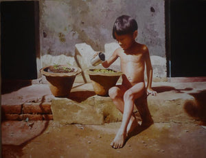 Childhood 2 by Raghunath Sahoo, Original Watercolor Figurative Painting on Paper, Medium Horizontal Wall Art