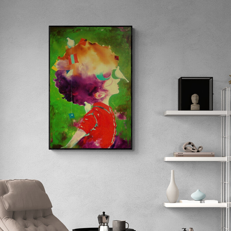 In-situ view of Shiv Kumar Soni's 'The Childhood Ix' painting in a room