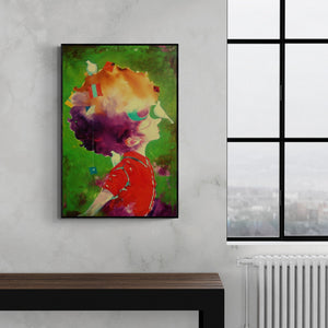 Preview of 'The Childhood Ix' Painting by Shiv Kumar Soni shown on a wall in a furnished room.