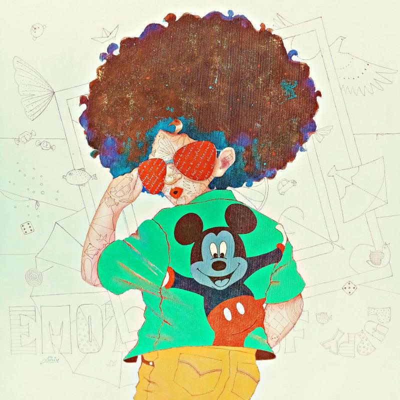 Figurative acrylic painting titled 'Childhood Passion 31', 24x24 inches, by artist Shiv Kumar Soni on Canvas