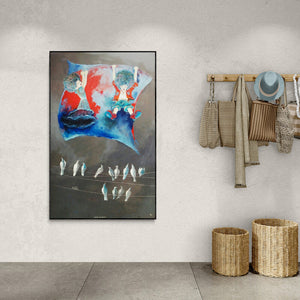 In-situ view of Shiv Kumar Soni's 'The Childhood Swinging With Kite' painting in a room