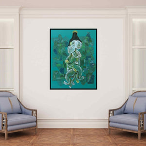 In-situ view of Dharmendra Kumar's 'Children Park 1 (The Cosmic Dance)' painting in a room