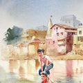 Landscape watercolor painting titled 'Chilling in Banganga', 10x22 inches, by artist Vikrant Shitole on Paper