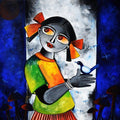 Figurative acrylic painting titled 'Chirping thoughts', 24x24 inches, by artist Sharmi Dey on Canvas
