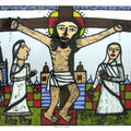 Religious reverse serigraph painting titled 'Christ On A Cross', 40x60 inches, by artist Madhvi Parekh on Acrylic