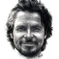 Portrait pencil drawing titled 'Christian Bale', 11x8 inches, by artist Pranab Das on Paper
