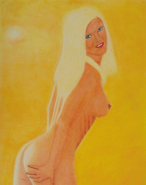 Christine 2 by SIMON MASON, Print Dry Pastel Nude Painting on Canvas, X-Small Vertical Wall Art