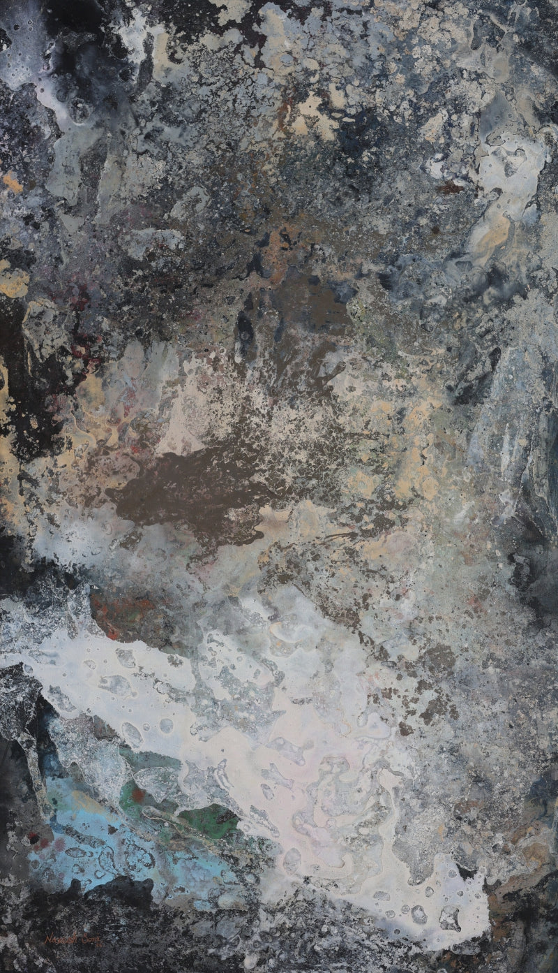 Churning Of Chaos' contemporary mixed-media painting by artist Naresh Soni, 68x39 inch, on canvas