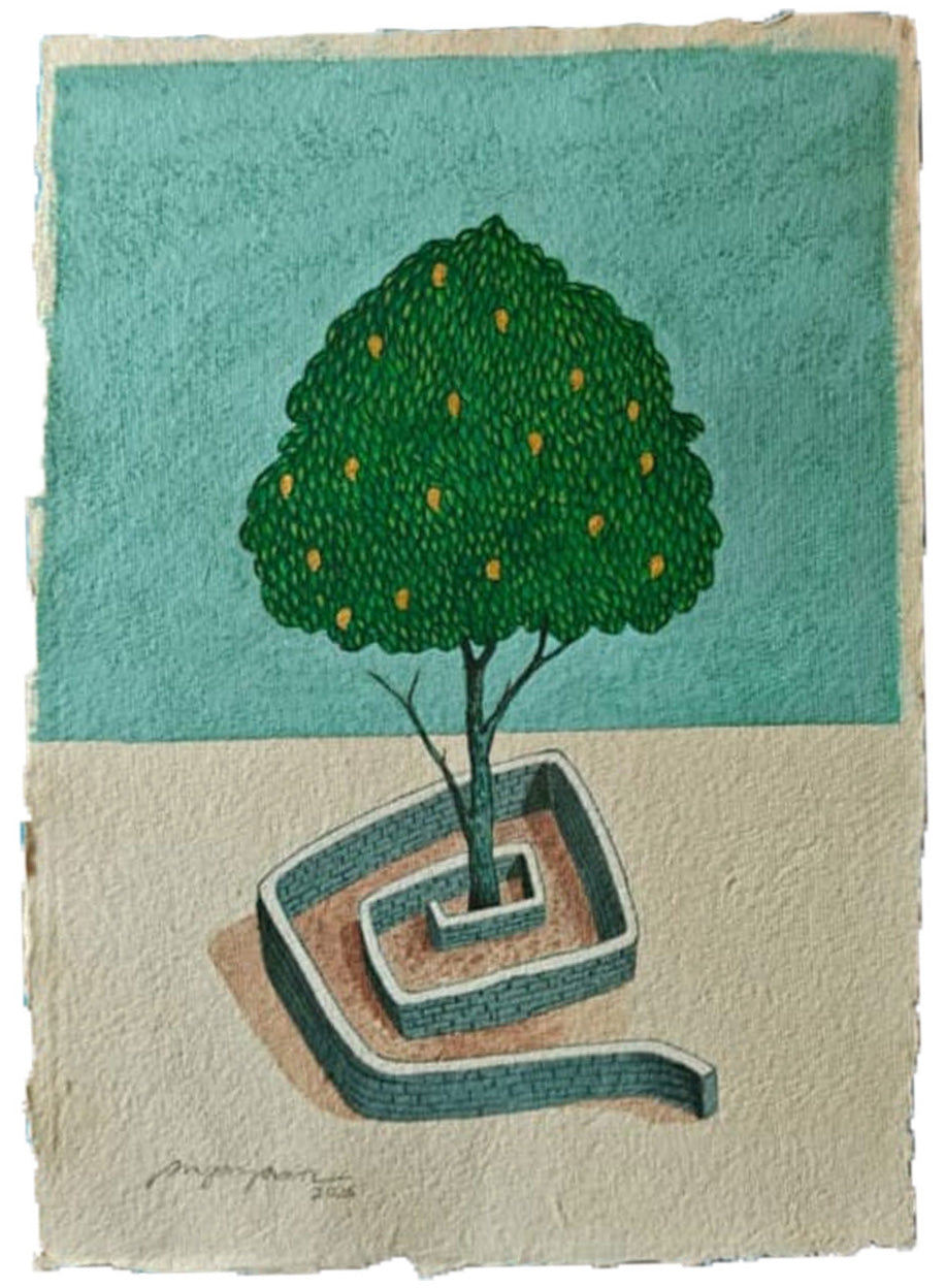 Circle Of Growth' contemporary gouache painting by artist Priyaranjan Behera, 17x12 inch, on paper