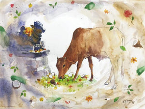 Religious watercolor painting titled 'Circle Of Life', 16x22 inches, by artist Kudalayya Hiremath on Paper