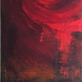 Abstract acrylic painting titled 'Circular Red Abstract', 18x36 inches, by artist Sanjay Akolikar on Canvas