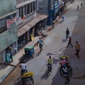 City 3' cityscape oil painting by artist Dhananjoy Ghosh, 48x42 inch, on canvas