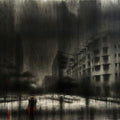 Cityscape charcoal drawing titled 'City', 20x30 inches, by artist Ravi Sthul on Canvas