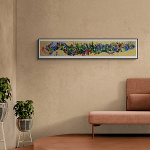 Preview of 'City Of Bhopal (Urban Tapestry)' Painting by Mahesh Pal Gobra shown on a wall in a furnished room.