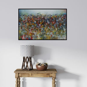 In-situ view of M Singh's 'City Of Dream 7' painting in a room