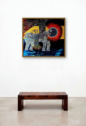 City Life (Natures Nurturing Embrace) by artist Meenakshi Jha Banerjee displayed in a Modern Hotel Lobby