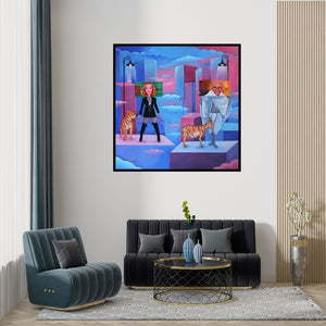 Anand Kumar's 'City Of Mask 1' Painting visualized above a sofa in a contemporary room