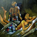 Figurative acrylic painting titled 'City Nights', 30x36 inches, by artist Ranjith Raghupathy on Canvas