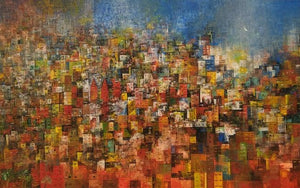 Cityscape acrylic painting titled 'City Of Dream 5', 36x56 inches, by artist M Singh on Canvas