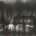 Cityscape charcoal drawing titled 'City Road', 24x40 inches, by artist Ravi Sthul on Canvas