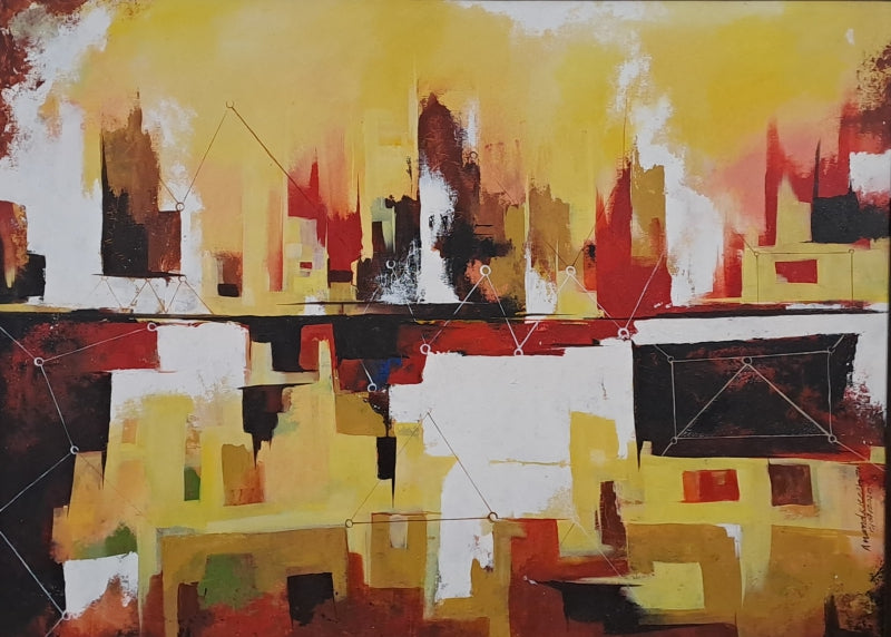 The City Of Weavers' abstract acrylic painting by artist Anand Kumar, 36x48 inch, on canvas
