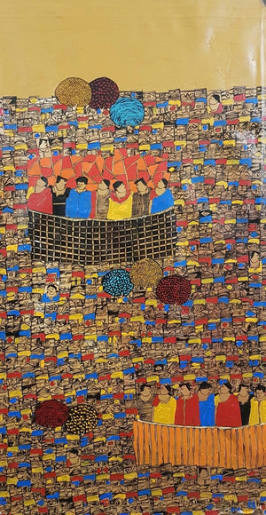 Cityscape acrylic painting titled 'Cityscape 18', 36x18 inches, by artist Rama Krishna V on Canvas