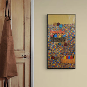 In-situ view of Rama Krishna V's 'Cityscape 18 (Celebration of Unity)' painting in a room