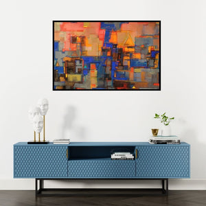 In-situ view of Praveen Kumar's 'Cityscape (Urban Mosaic)' painting in a room