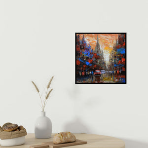 In-situ view of Purnendu Mandal's 'Cityscape 2 (Cityscape at Sunset)' painting in a room