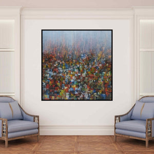 In-situ view of M Singh's 'Cityscape 2' painting in a room