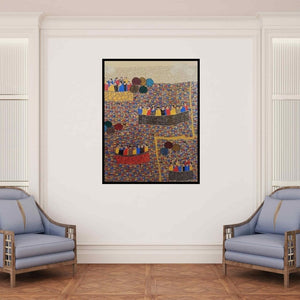 In-situ view of Rama Krishna V's 'Cityscape 21 (A Sea of Humanity)' painting in a room