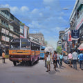 Cityscape 3' cityscape acrylic painting by artist Dhananjoy Ghosh, 36x36 inch, on canvas