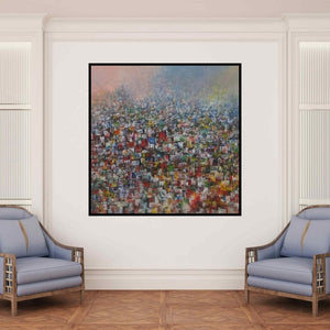 In-situ view of M Singh's 'Cityscape 3' painting in a room