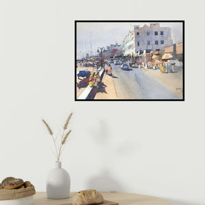 In-situ view of Bijay Biswaal's 'Cityscape 3 (Untitled)' painting in a room