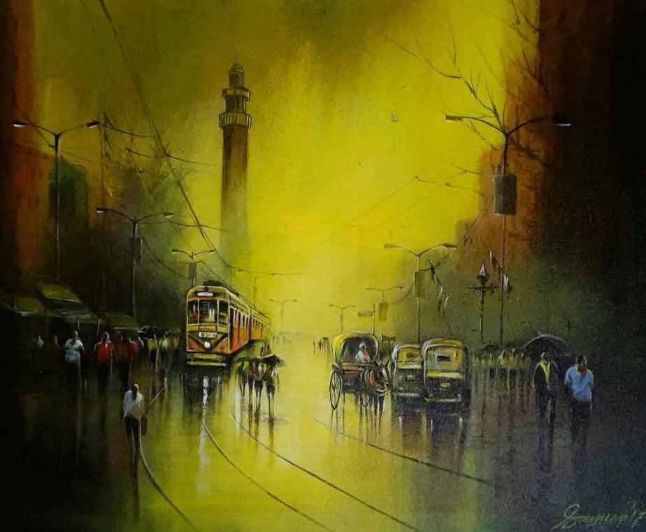 Cityscape' cityscape acrylic painting by artist Soumen Saha, 24x30 inch, on canvas